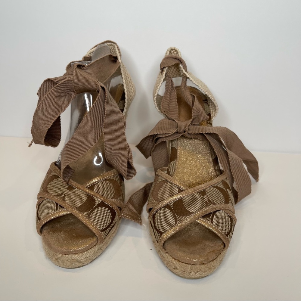 Coach wedges in neutral color. Brown lace up Sandals Sz 9 - Picture 2 of 11